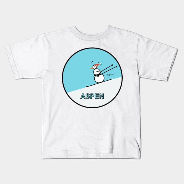 Frosty the Snowman skiing in Aspen Kids T-Shirt by Musings Home Decor